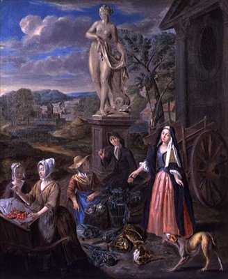 Figurer på et marked i et klassisk landskap (olje på lerret) av Joseph van Aken