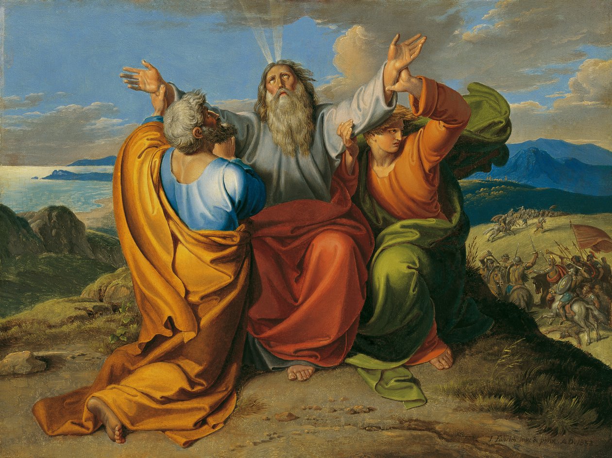 Moses ber sammen med Aron og Hur på Horeb-fjellet av Joseph von Fuhrich