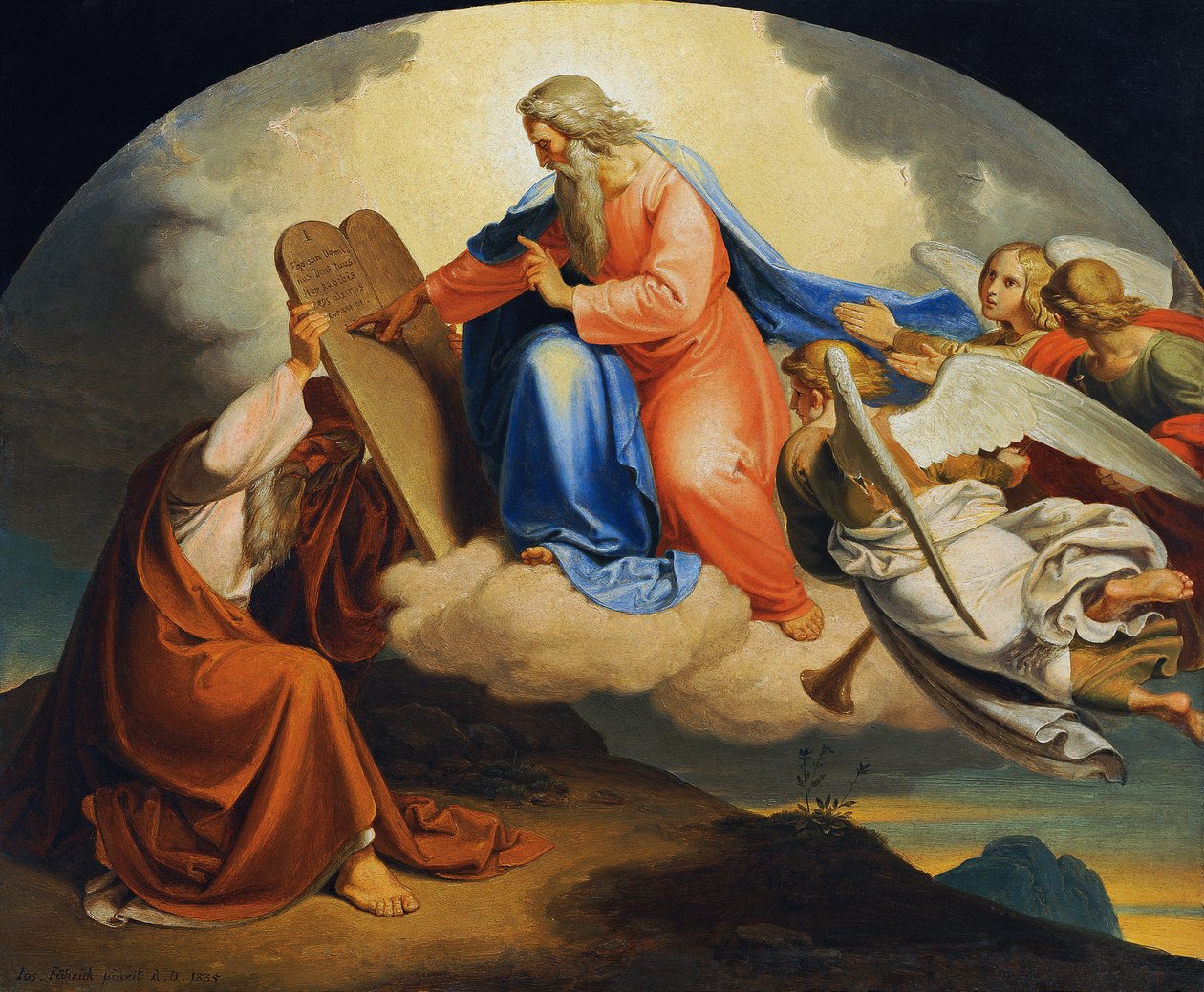 Gud skrev Moses de ti bud på to steintavler på Sinai-fjellet av Joseph von Fuhrich