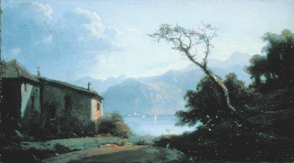 Lake Scene i Frankrike (olje på lerret) av Josephine Bowes