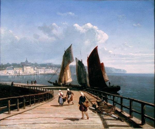 Pier med fiskebåter (olje på lerret) av Josephine Bowes