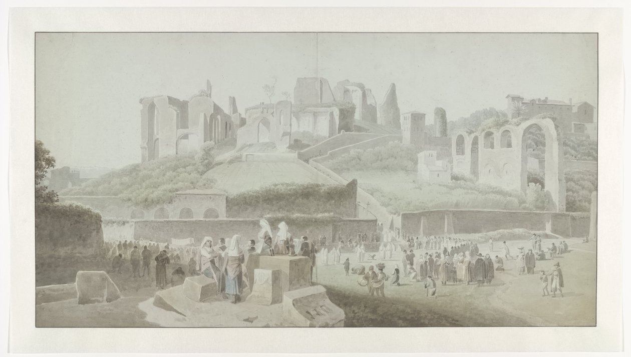 En prosesjon ved foten av Palatinerhøyden i Roma av Josephus Augustus Knip