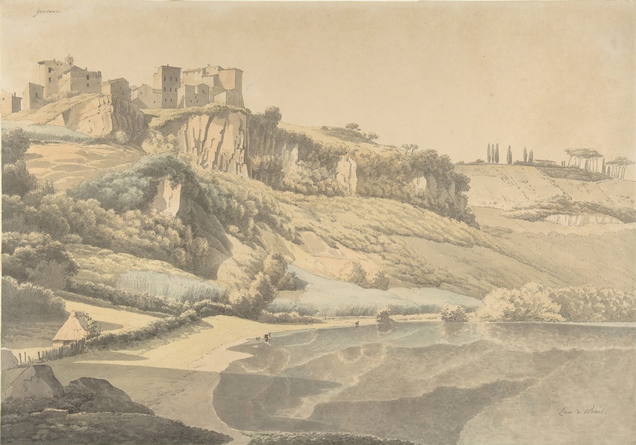 Genzano og Lake Nemi, tidlig på 1800-tallet. av Josephus Augustus Knip
