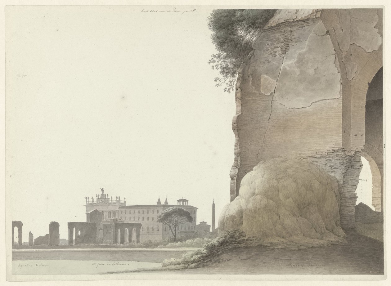 Basilikaen San Giovanni in Laterano, med Temple of Minerva Medica i forgrunnen Kirken San Giovanni in Laterano, med tempelet til Minerva Medica i forgrunnen til høyre, i Roma av Josephus Augustus Knip