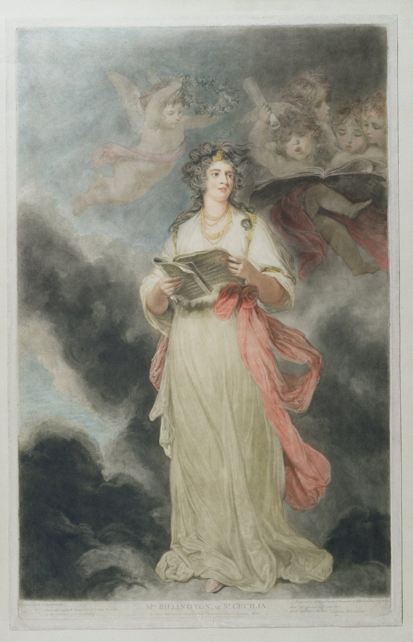 Elizabeth Billington (1768-1818) som St. Cecilia, gravert av James Ward (1769-1859), 1803 av Joshua Reynolds