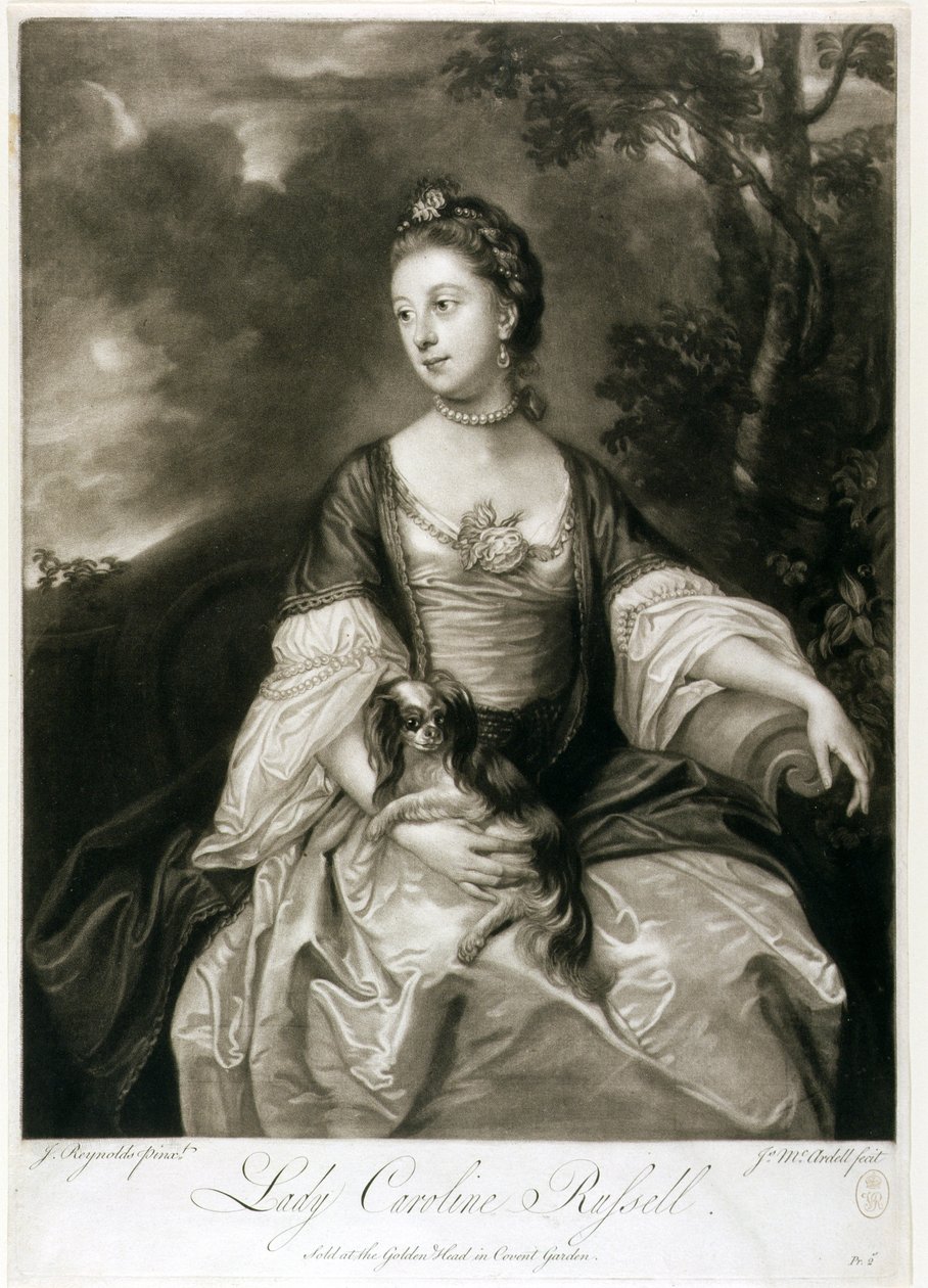 Lady Caroline Russell, gravert av James McArdell (ca. 1729-65) (mezzotint) av Joshua Reynolds
