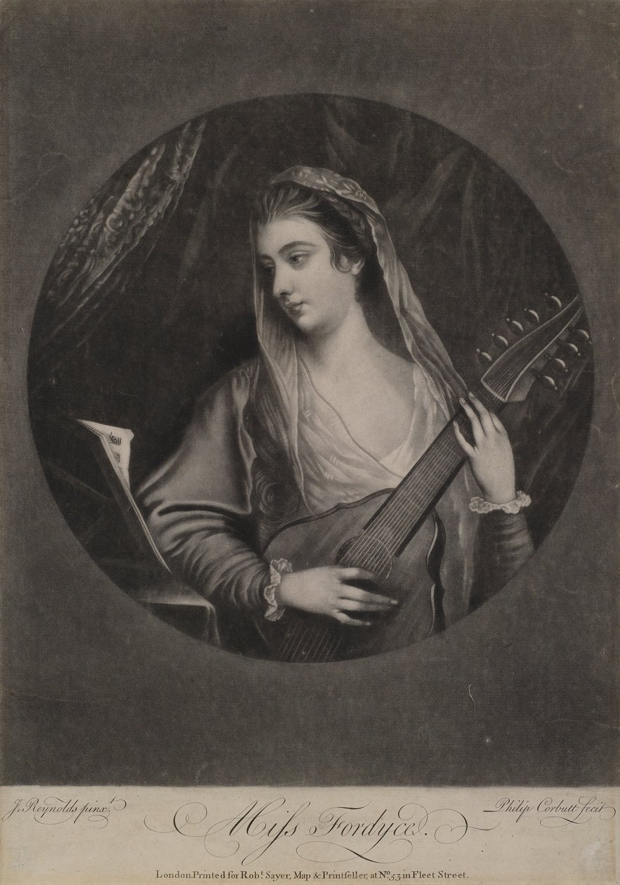 Frøken Fordyce, gravert av Richard Purcell (a.k.a. Charles eller Philip Corbutt, fl.1746-66), ca. 1770 (mezzotint) av Joshua Reynolds