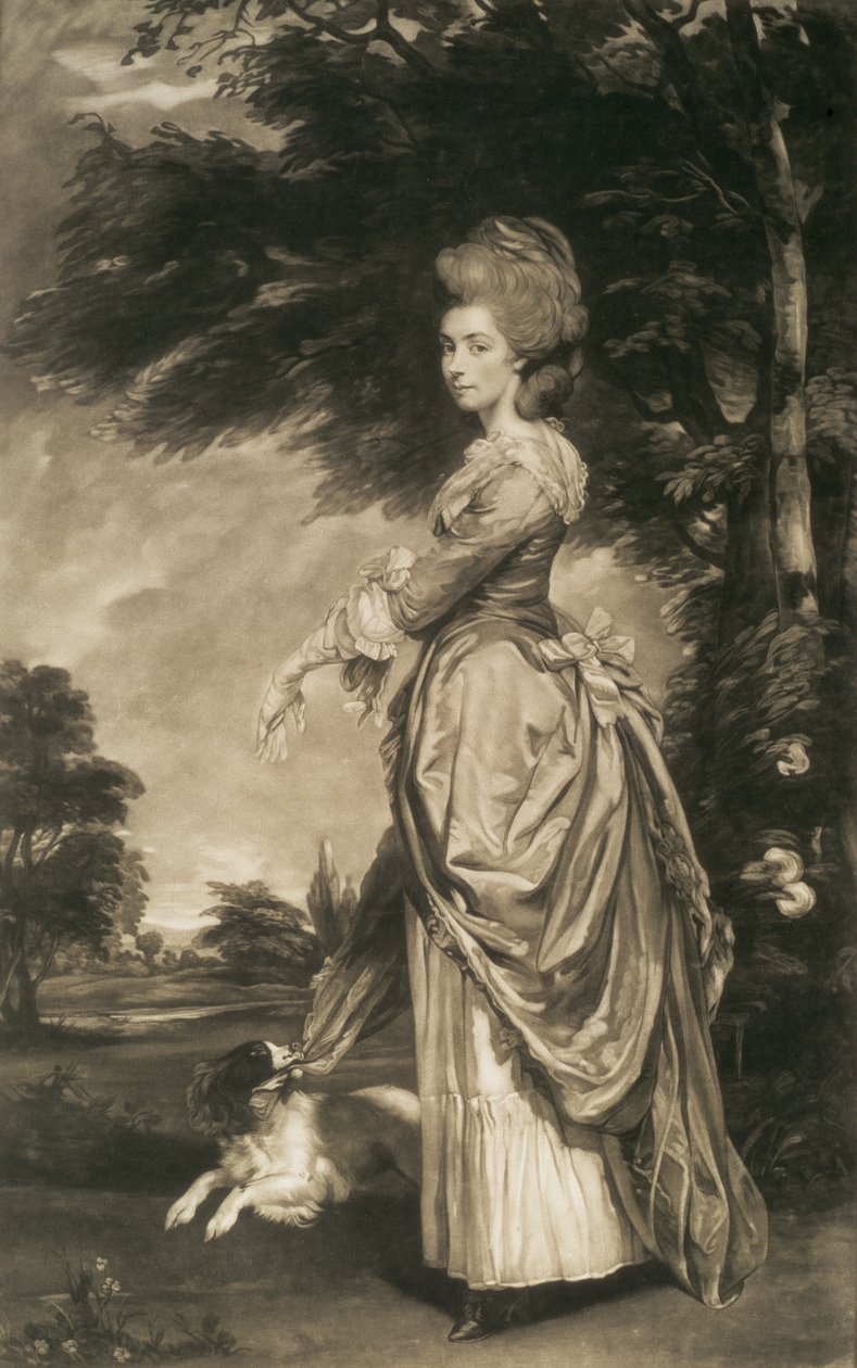 Portrett av Emily Mary, grevinne av Salisbury (1750-1835), gravert av Valentine Green (1739-1813), 1781 (mezzotint) av Joshua Reynolds