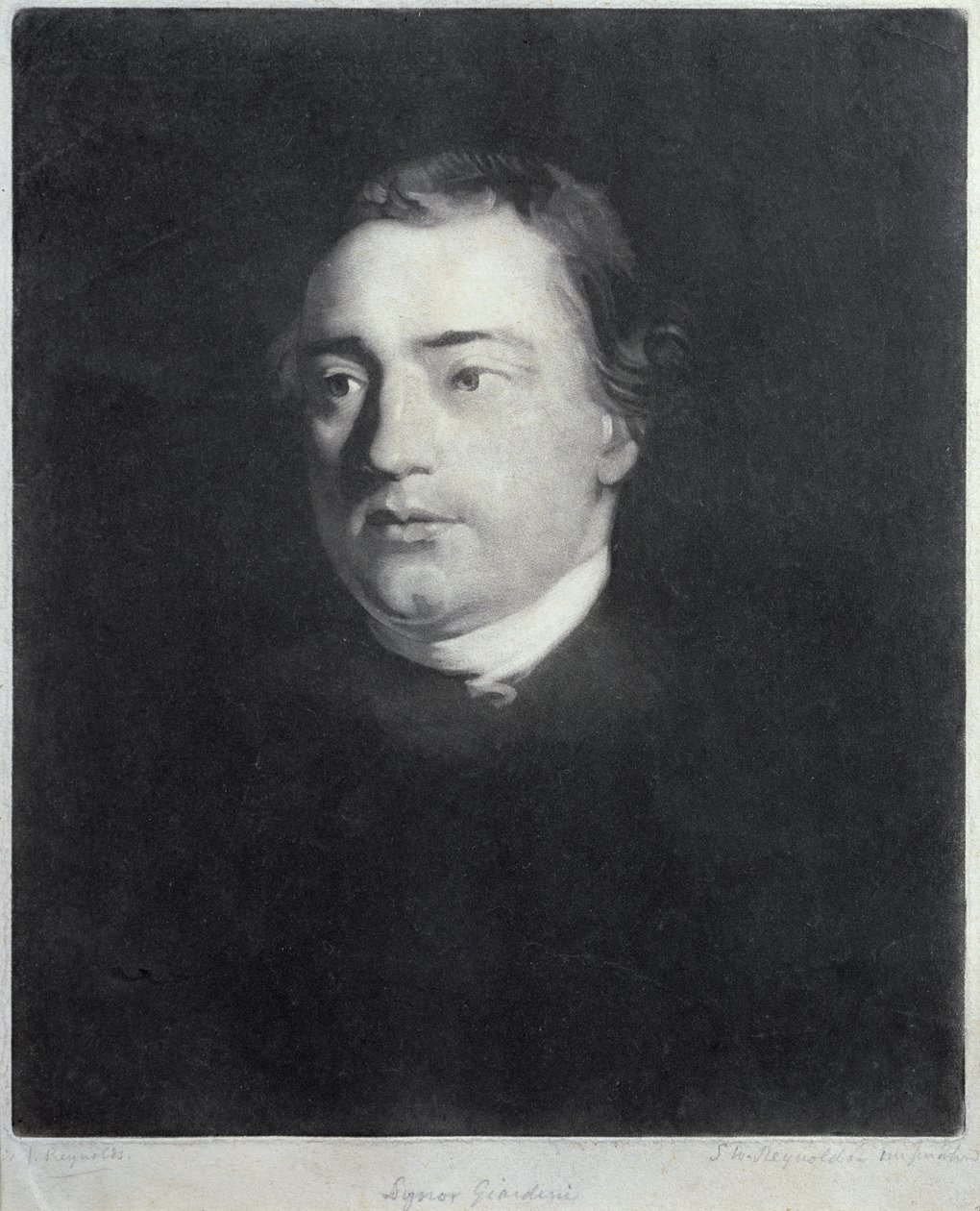 Portrett av Felice de Giardini (1716–96), italiensk fiolinist, gravert av Samuel William Reynolds (1773–1835) av Joshua Reynolds