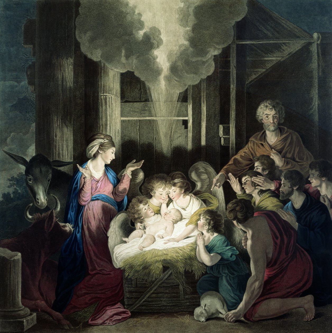 Fødselen, gravert av G.S. og S.G. Facius, 1785 av Joshua Reynolds