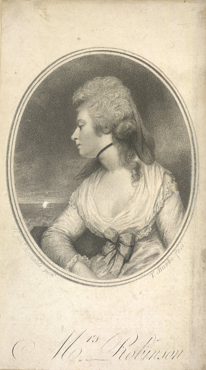Fru Robinson. Mary Robinson, født Darby, kjent som Perdita (1758-1800). Engelsk skuespillerinne, poet og romanforfatter. Første offentlige elskerinne til kong George IV mens han fortsatt var prins av Wales. Portrett, etter Sir Joshua Reynolds. av Joshua (after) Reynolds