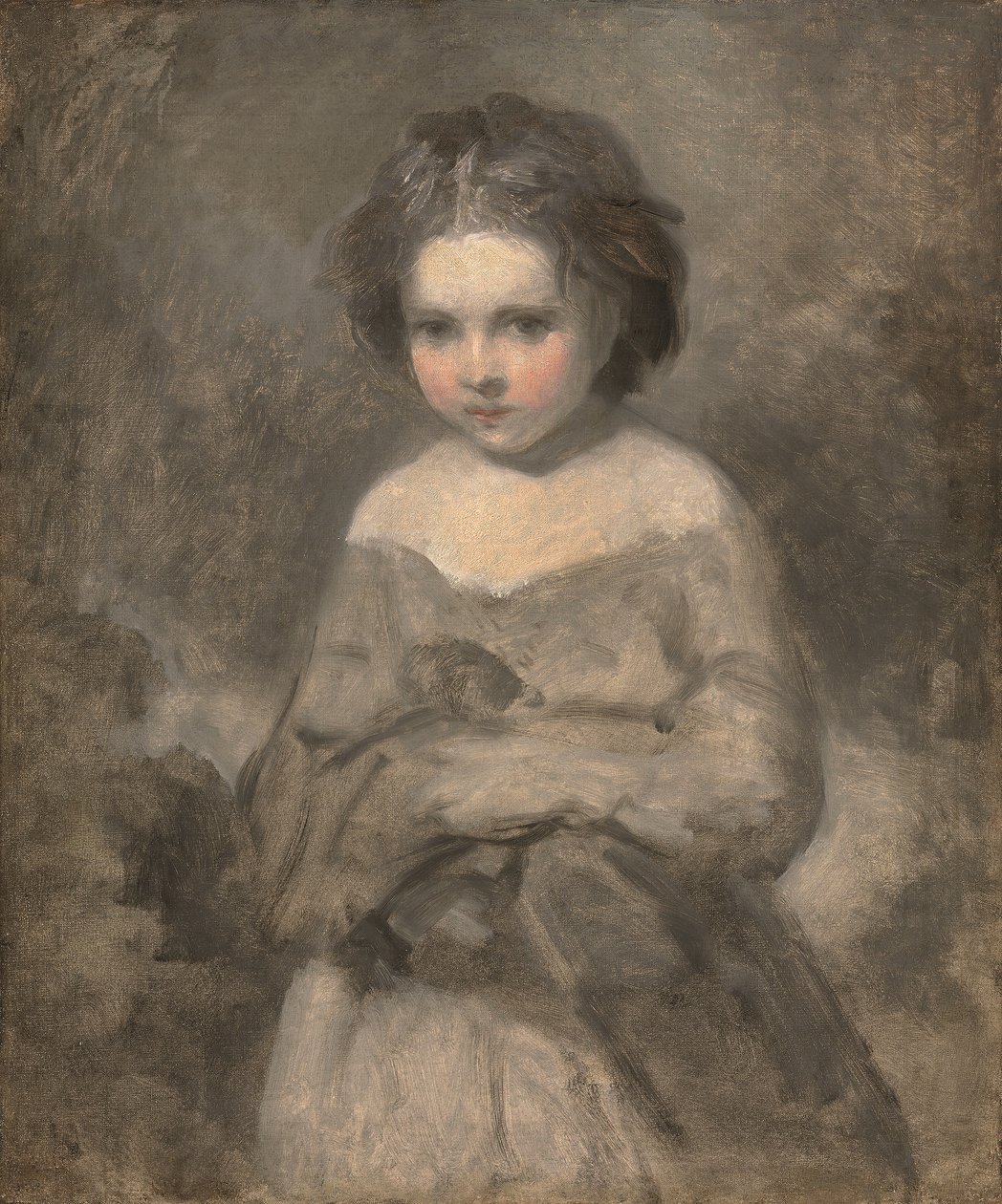 Studie av en ung jente, halvlang - uferdig (olje på lerret) av Joshua (studio of) Reynolds
