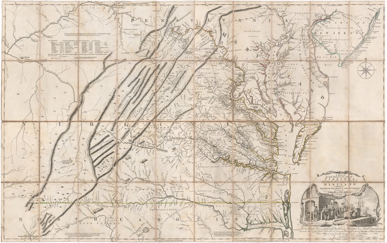 Et kart over den mest bebodde delen av Virginia av Fry og Jefferson av Joshua & Jefferson Peter Fry