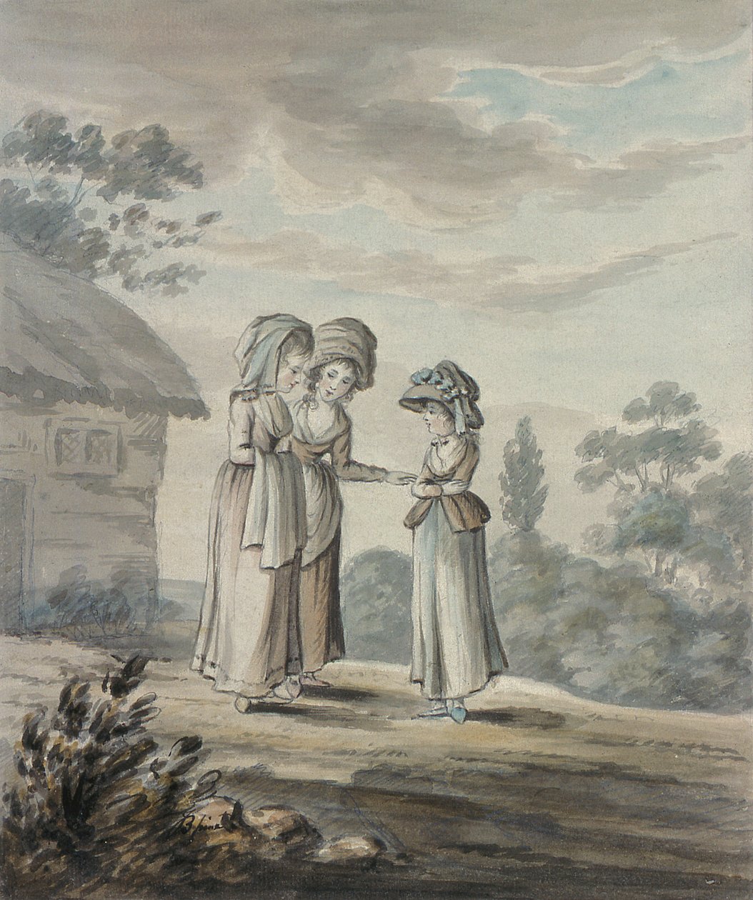 Landskap med tre figurer av Joshua Kirby Baldrey