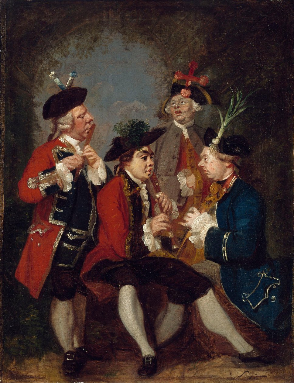 Karikatur von Sir Thomas Kennedy, James Caulfield, Viscount Charlemont, der ehrenwerte John Ward und Richard Phelps av Joshua Reynolds