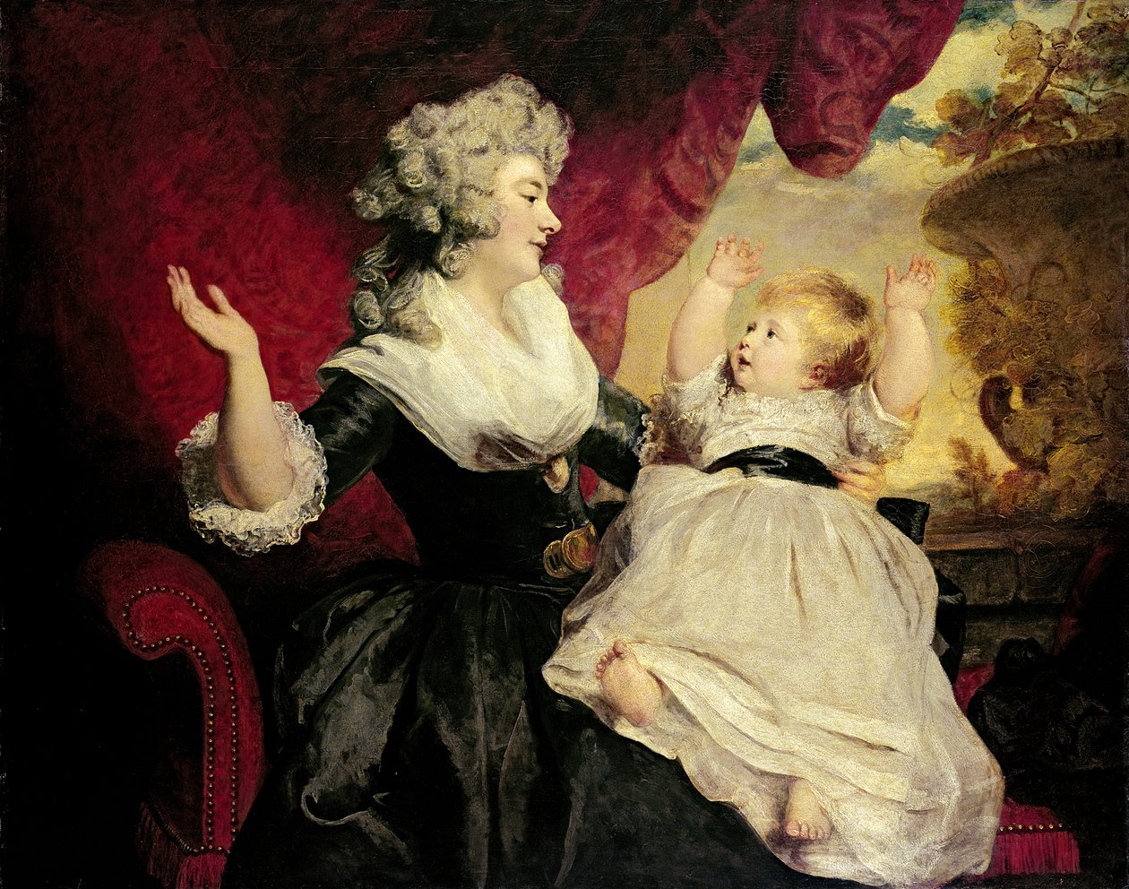 Georgiana, hertuginne av Devonshire med sin spedbarnsdatter Lady Georgiana Cavendish (olje på lerret) av Joshua Reynolds