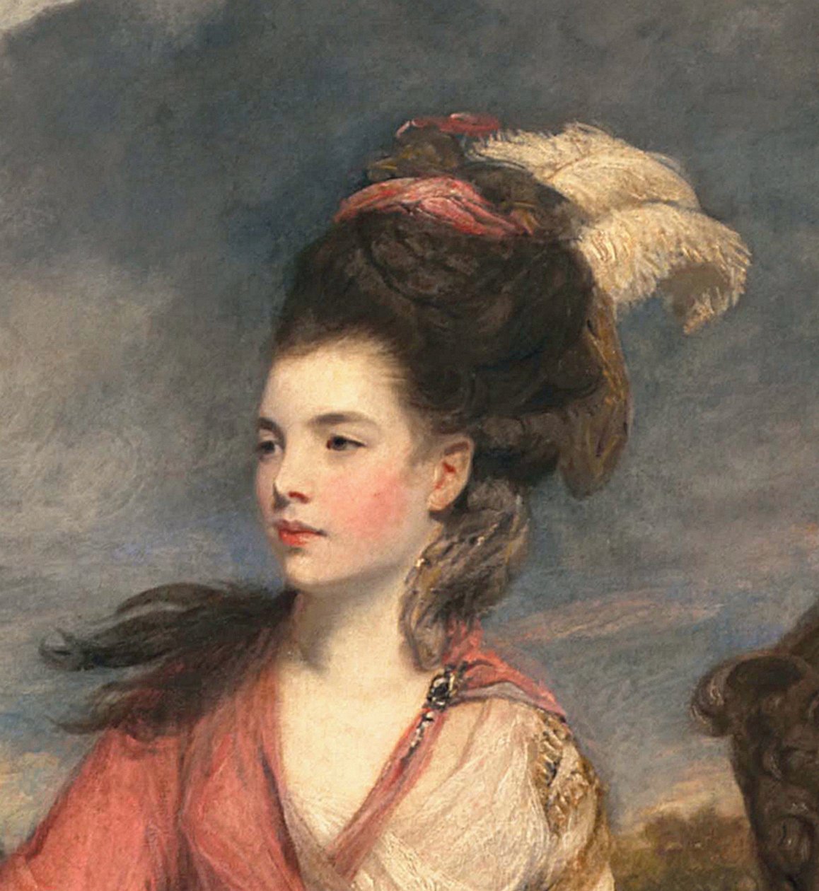 Jane Fleming, senere grevinne av Harrington, ca. 1778-79 olje på lerret detalj av 373099 av Joshua Reynolds