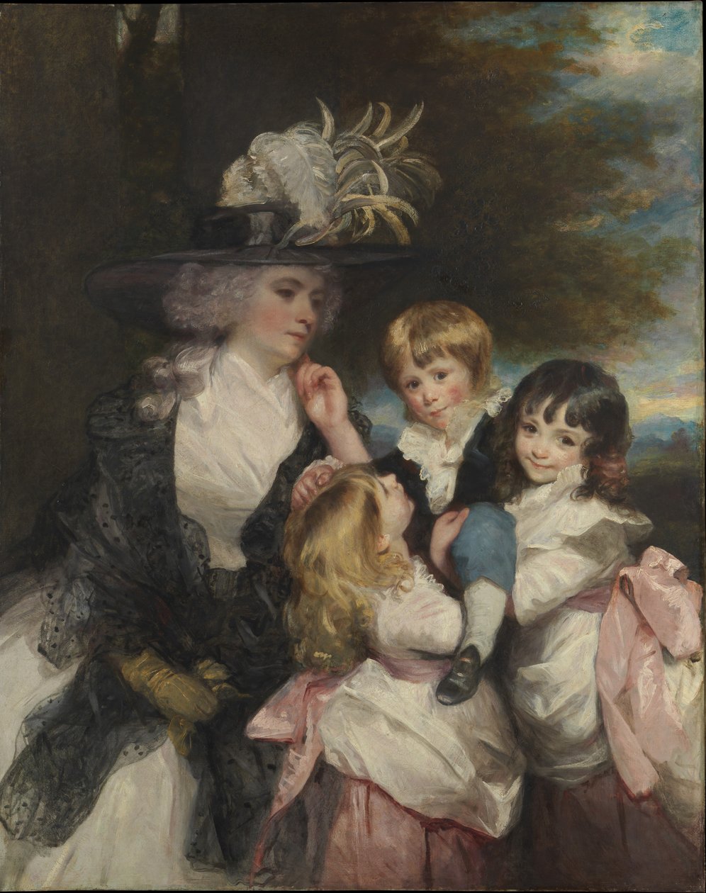 Lady Smith Charlotte Delaval og hennes barn George Henry, Louisa og Charlotte, 1787. av Joshua Reynolds