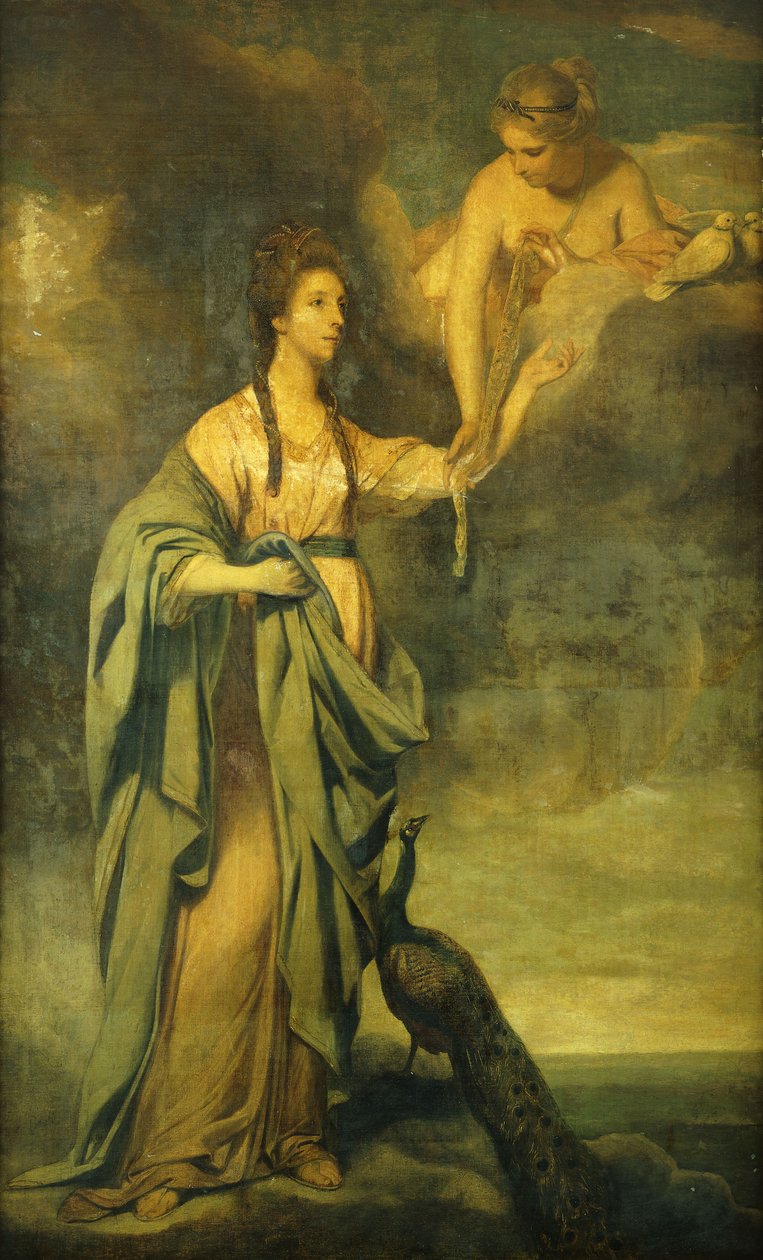 Portrett av Annabella, Lady Blake som "Juno Receiving the Cestus from Venus", ca. 1769 av Joshua Reynolds