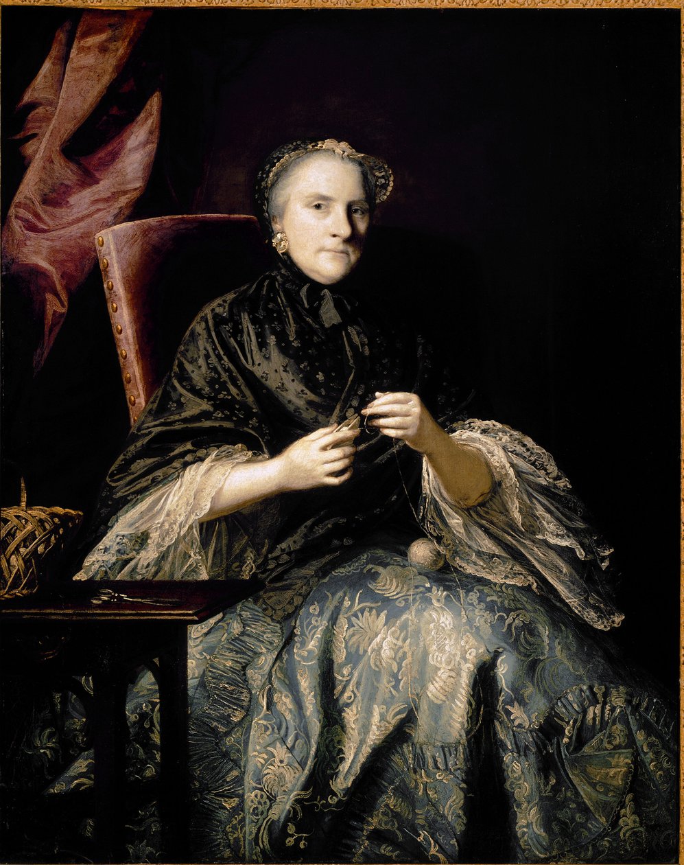 Portrett av Anne, andre grevinne av Albemarle som lager knuter (olje på lerret av Joshua Reynolds
