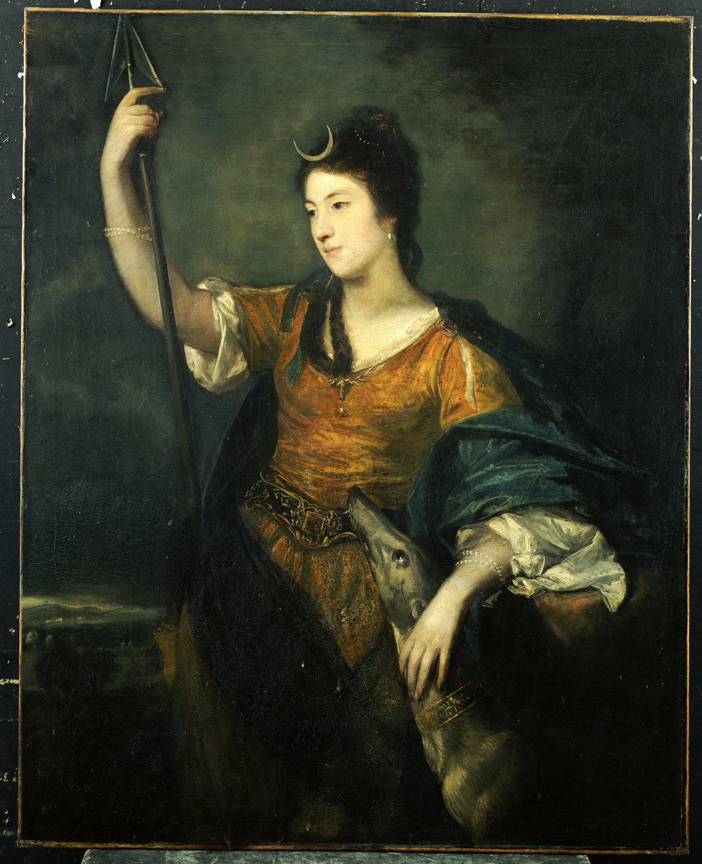 Portrett av Lady Anne Dawson, trekvart lengde, som Diana, 1753-54 av Joshua Reynolds