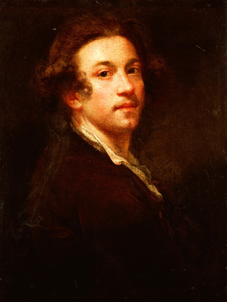 Selvportrett, halv lengde, ser over skulderen, i brun frakk og hvit skjorte, ca. 1750-52 av Joshua Reynolds