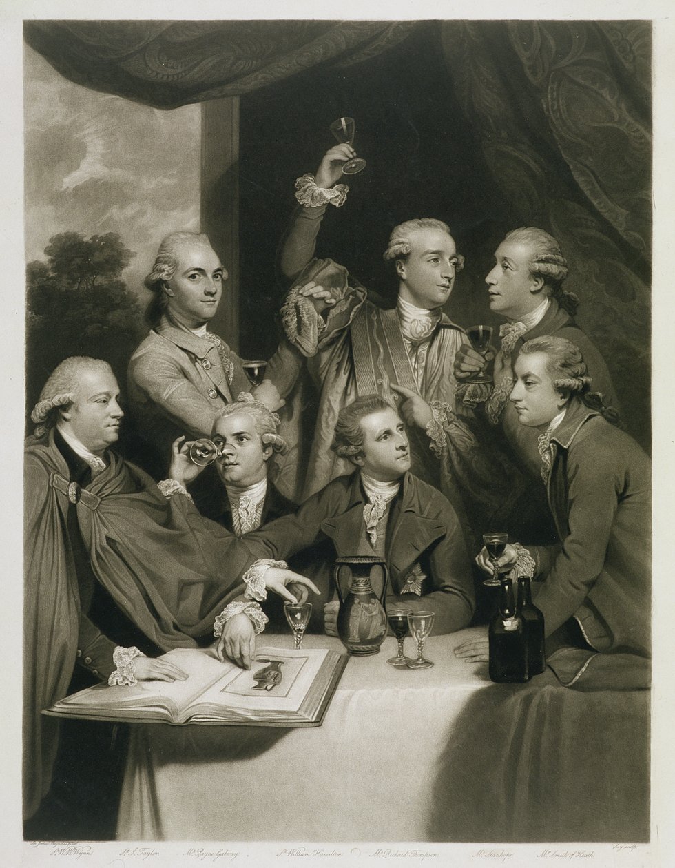 Sir William Hamilton (1730-1803) med andre kjennere, møte i Society of Dilettanti av Joshua Reynolds