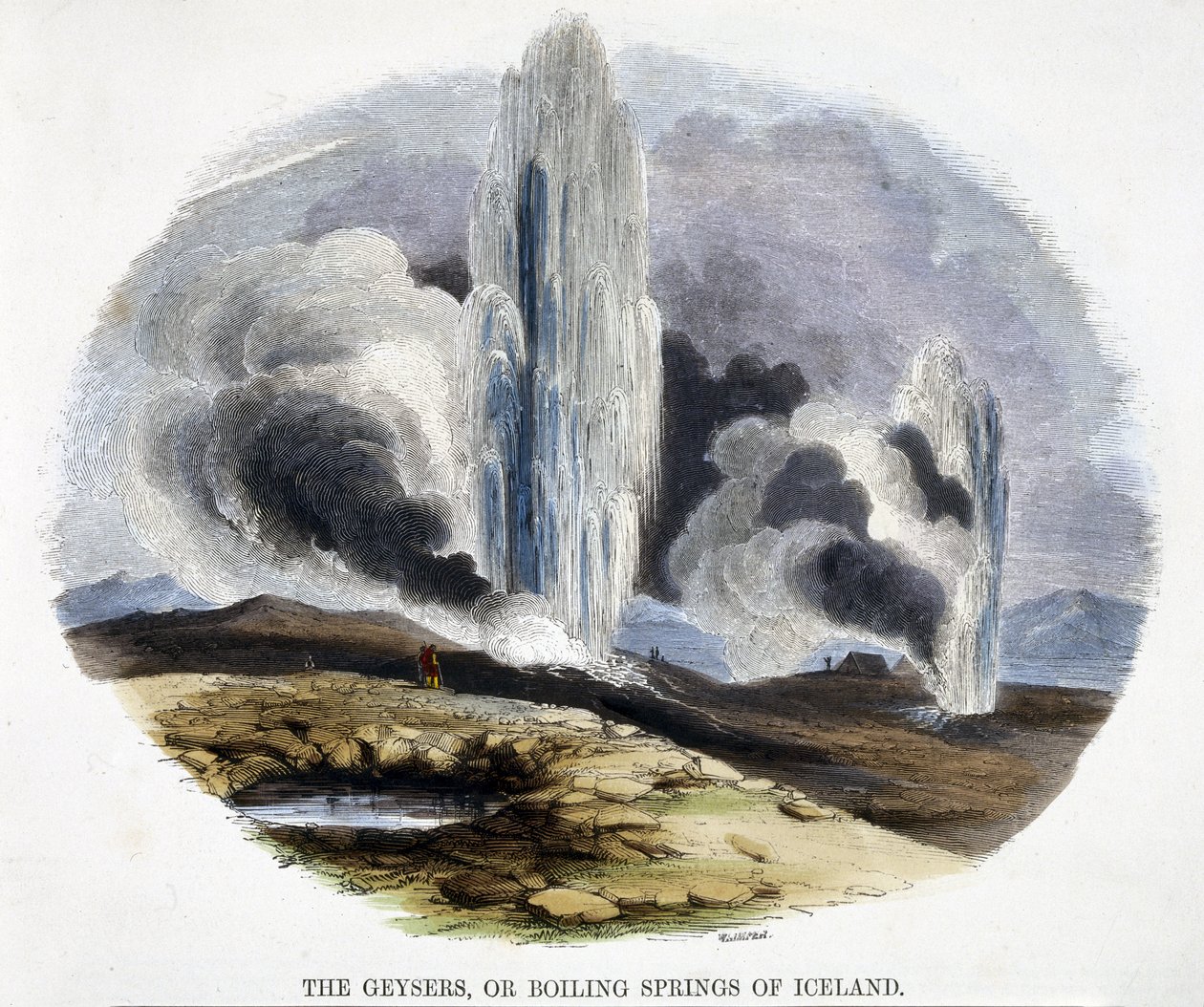 Geysirene, eller Islands kokende kilder, fra Phenomena of Nature, 1849 av Josiah Wood Whymper