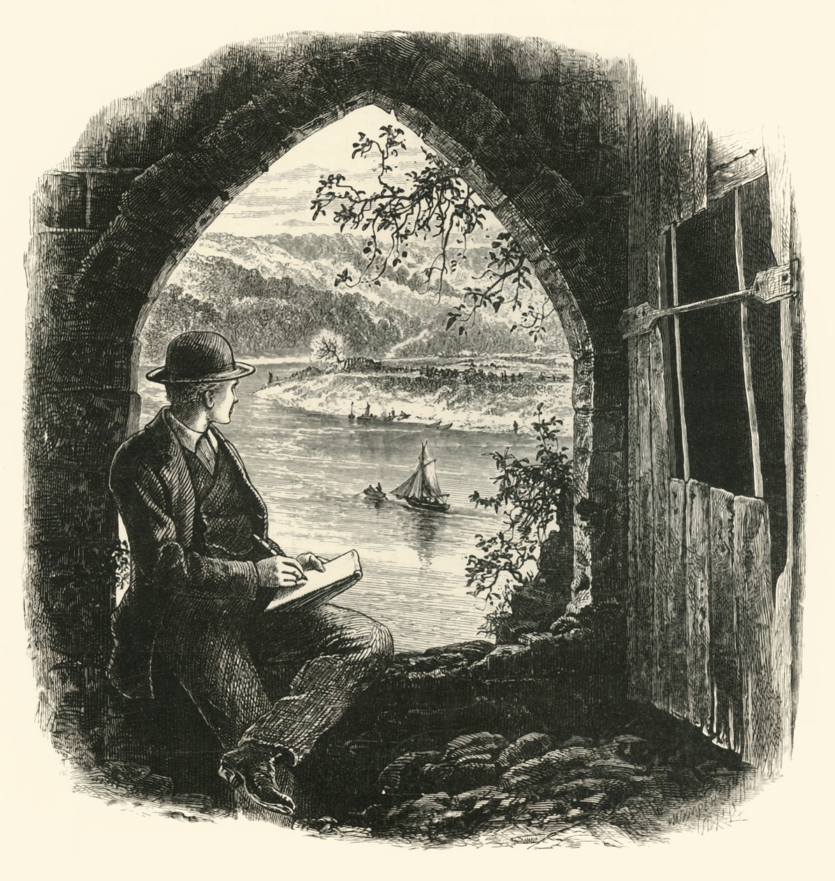 The Wye, fra Chepstow Castle, 1870-tallet. av Josiah Wood Whymper