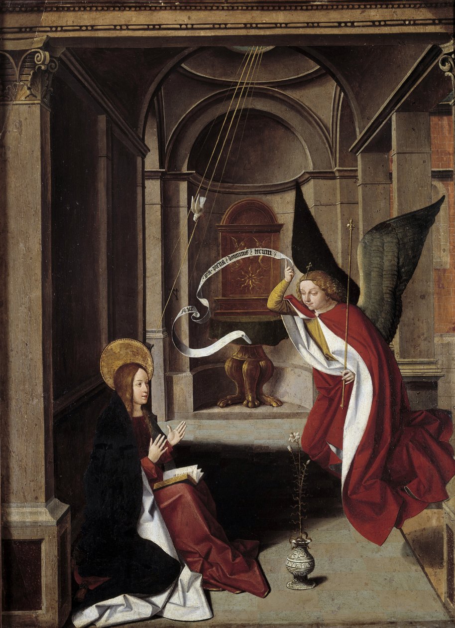 Jomfruens liv: "Bebudelsen" (maleri) av Josse (fl.1493 1508) Lieferinxe