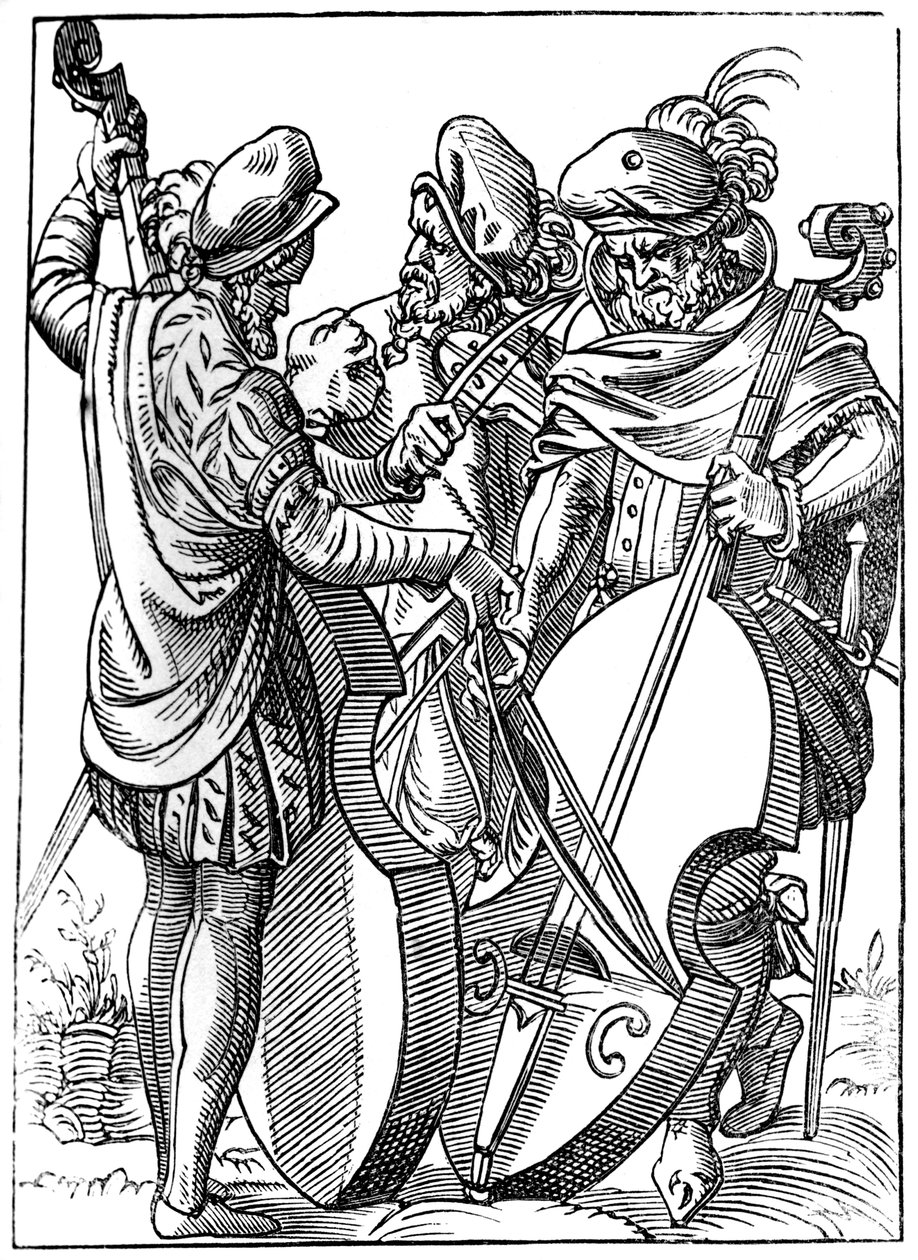 En fiolinist og to cellister, 1500-tallet 1849. av Jost Amman