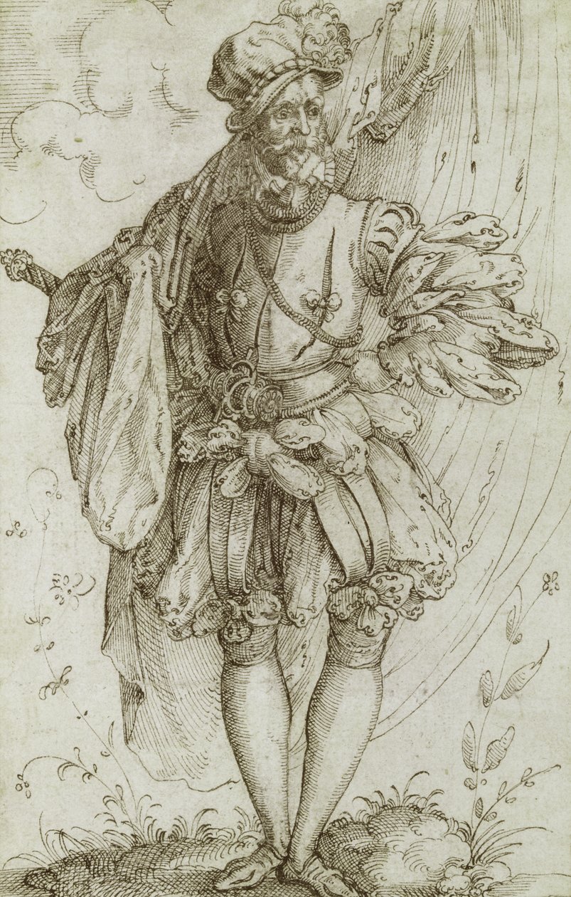 Ensign Carrying a Flag, 1560-tallet (blekk på lagt papir) av Jost Amman