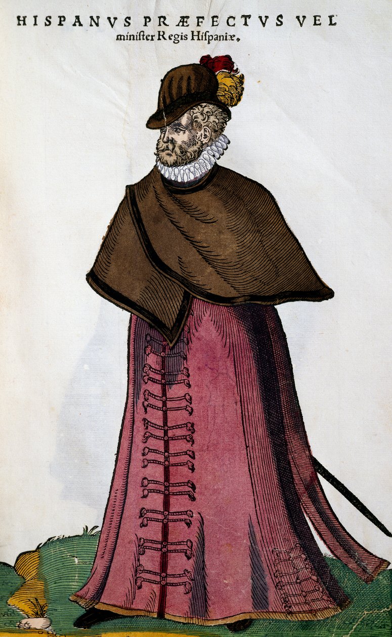 Ministerdrakt fra det spanske kongehuset, gravering av Jost Amman (1539-1591) fra Habitus til de viktigste folkene, av mennene så vel som av de enestående kvinnene avbildet i kunst av Jost Amman