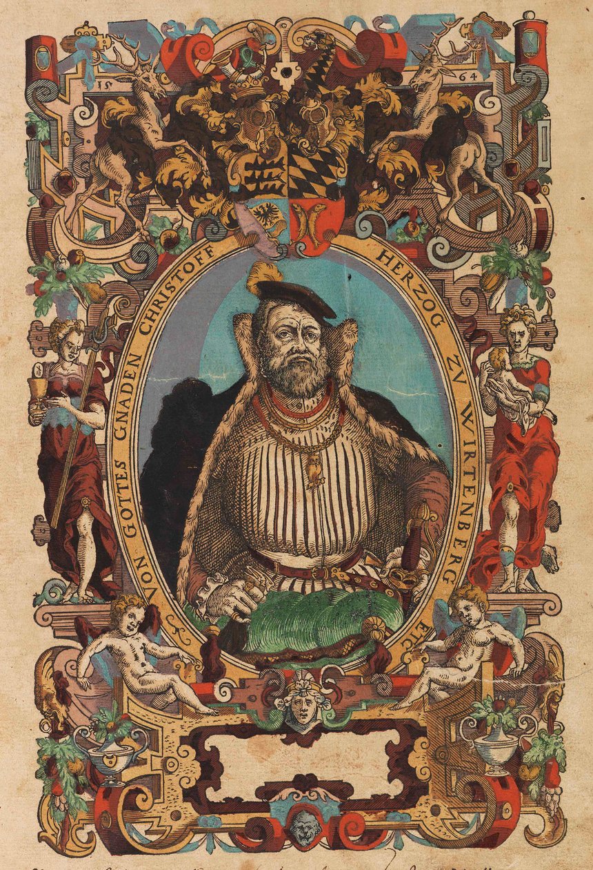 Portrett av hertug Christoph av Württemberg 1515-1568 Fra Biblia germanica, 1564. av Jost Amman