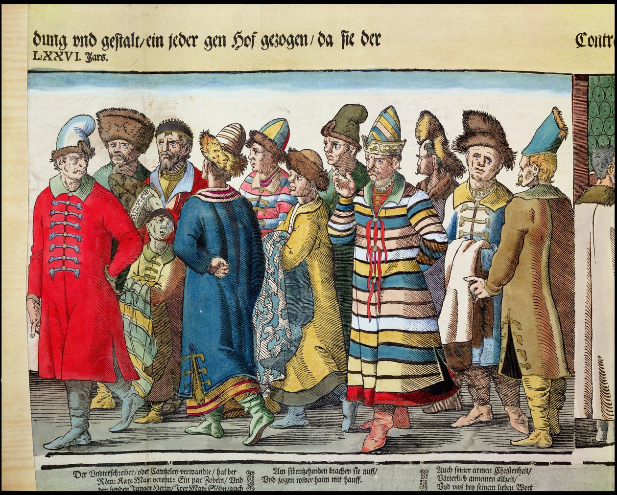 Den store ambassaden til Ivan IV 1530-84 av Russland til den hellige romerske keiseren i Regensburg i 1576 farget tresnitt av 173050 og 88595 av Jost Amman