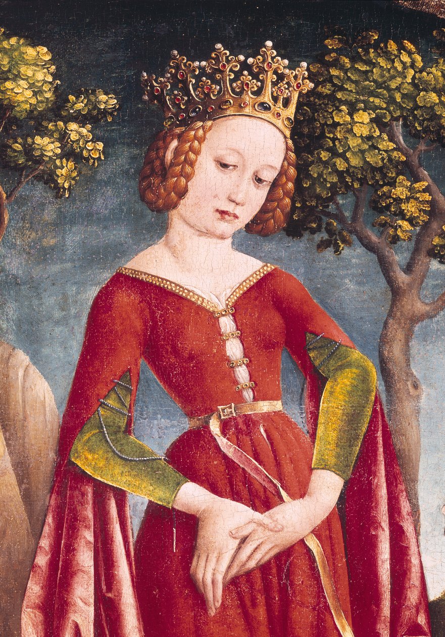 St. George and the Dragon, detalj av prinsessen, ca. 1445-50 av Jost Haller