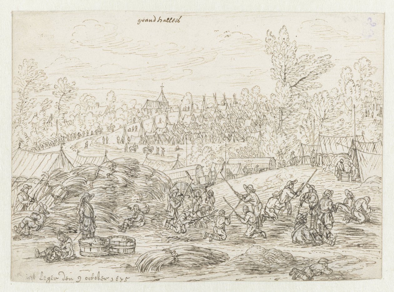 Utsikt over et leir av Army of Willem III nær Grand-Hallet, Liège av Josua de Grave