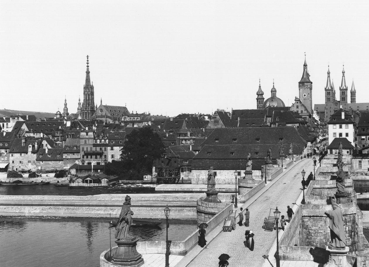 Den gamle broen over elven Main ved Würzburg, ca. 1910 av Jousset