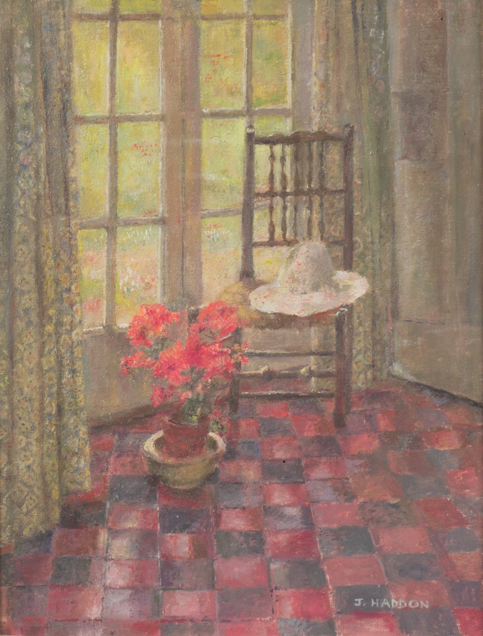 Interiør med geranium av Joyce Haddon