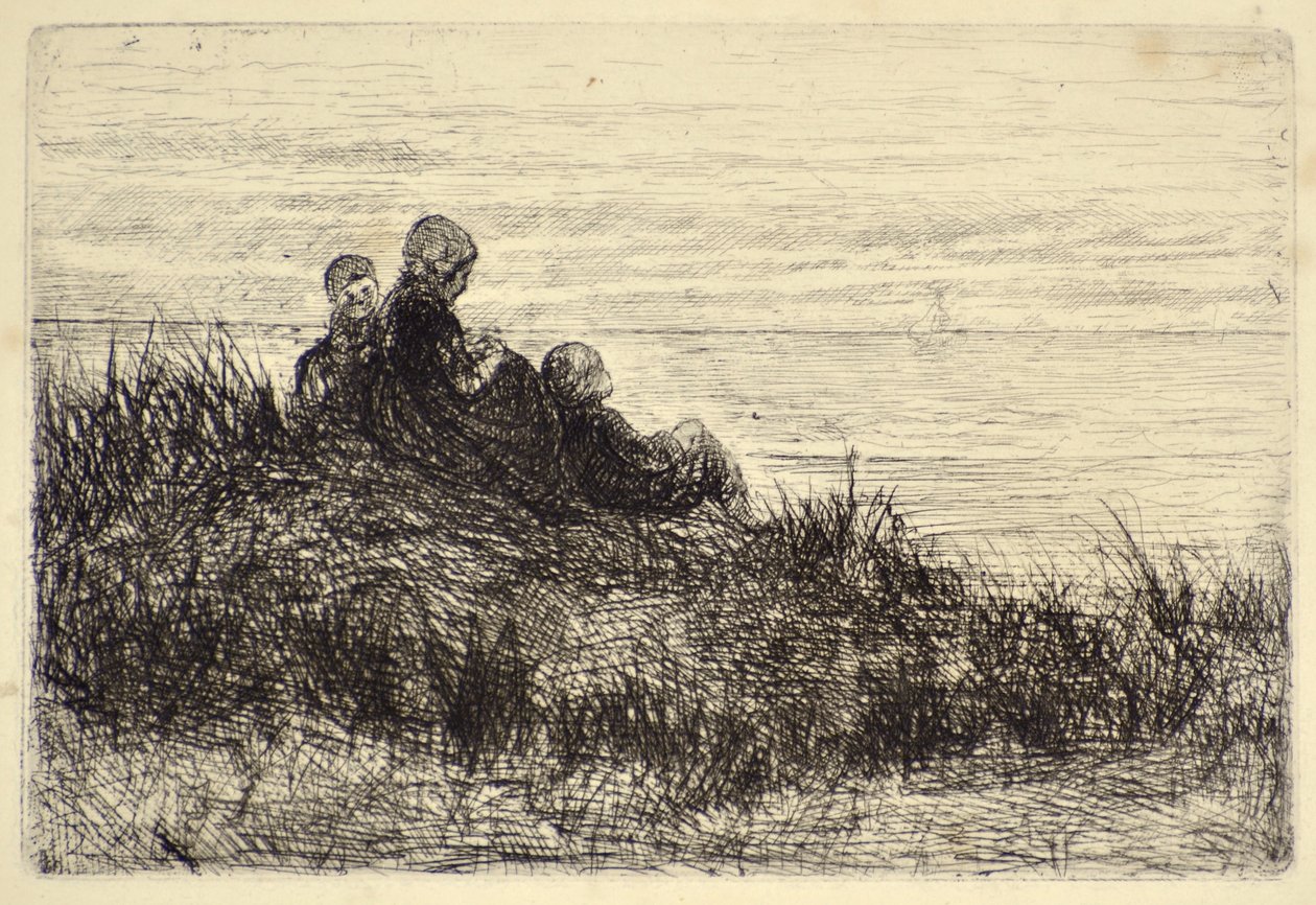 Evening on the Shore (etsing) av Jozef  Israels