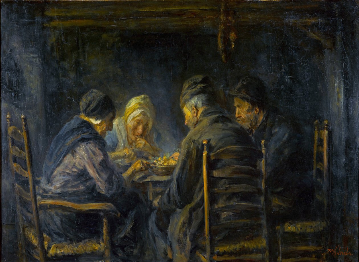 Potetspisere - Potetspisere - Maleri av Jozef Israels (1824-1911) - ca. 1902 - Olje på lerret - 119,5x151 - Gemeentemuseum Den Haag av Jozef  Israels