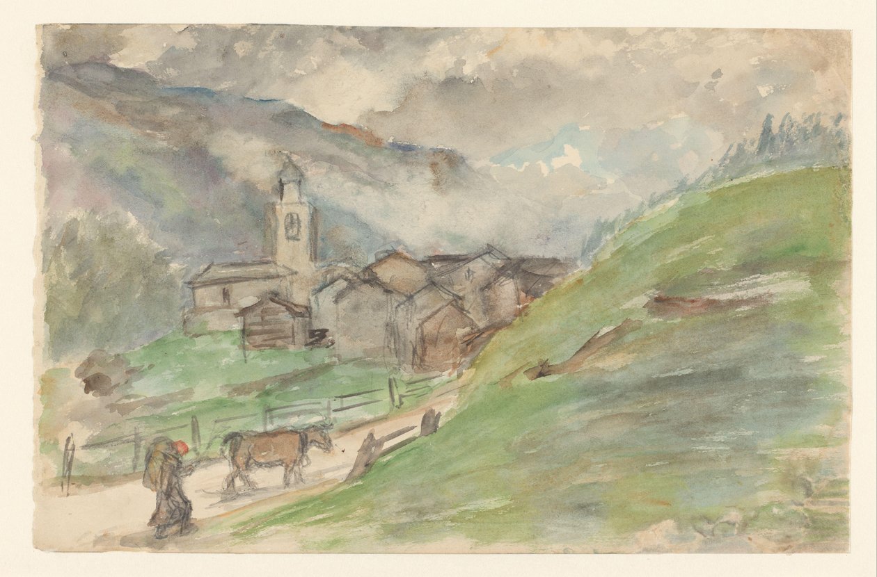 Fjellandsby med kirke av Jozef Israëls