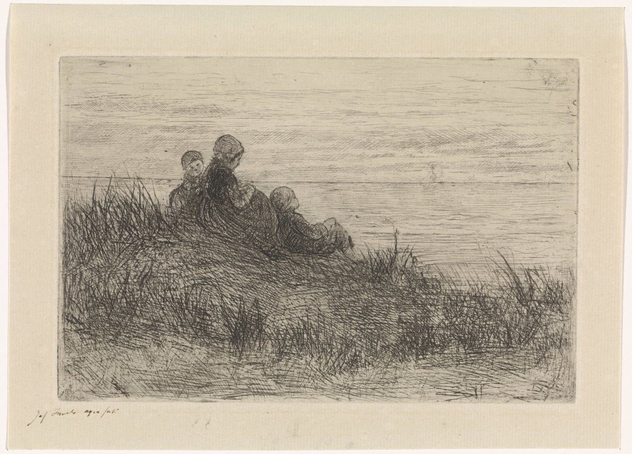 Sanddynelandskap med mor og barn av Jozef Israëls (signed by artist)