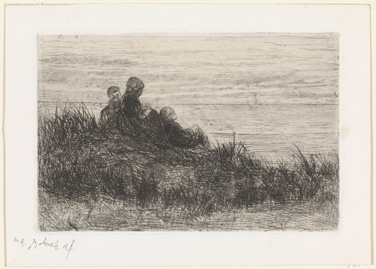 Sanddynelandskap med mor og barn av Jozef Israëls (signed by artist)