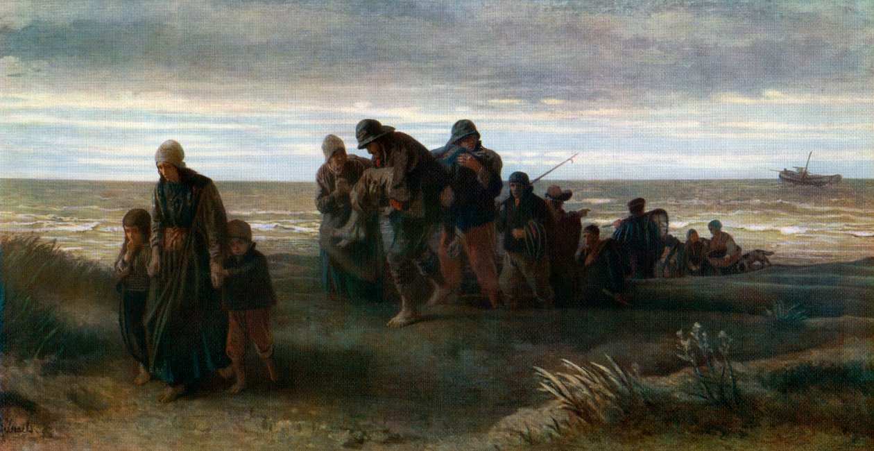 Fiskere som bærer en druknet mann, c1861, 1912. av Jozef Israëls