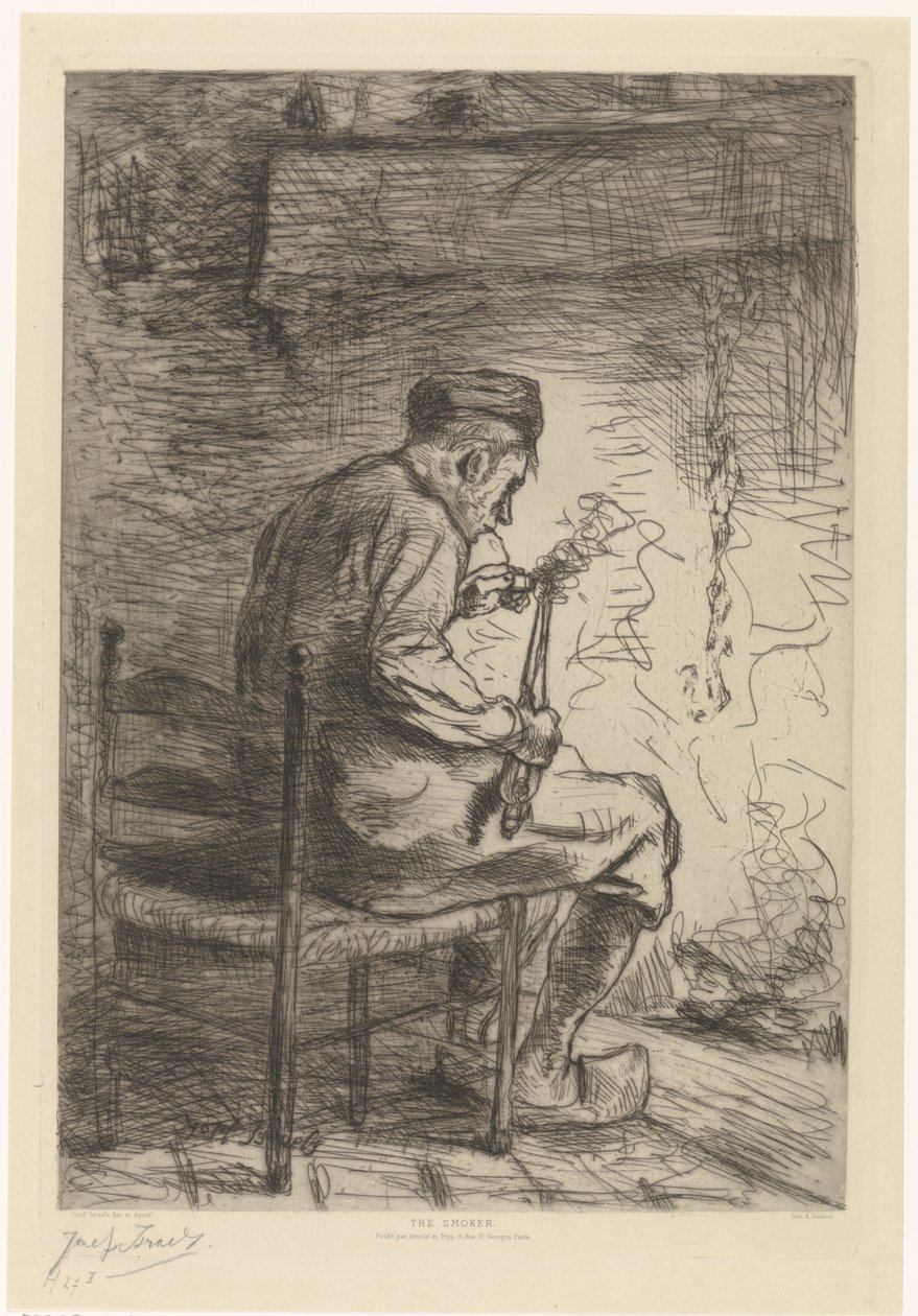 Interieur met roker The Smoker (tittel på objekt) av Jozef Israëls