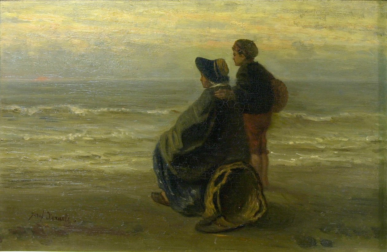 Mor og barn på en strand av Jozef Israëls