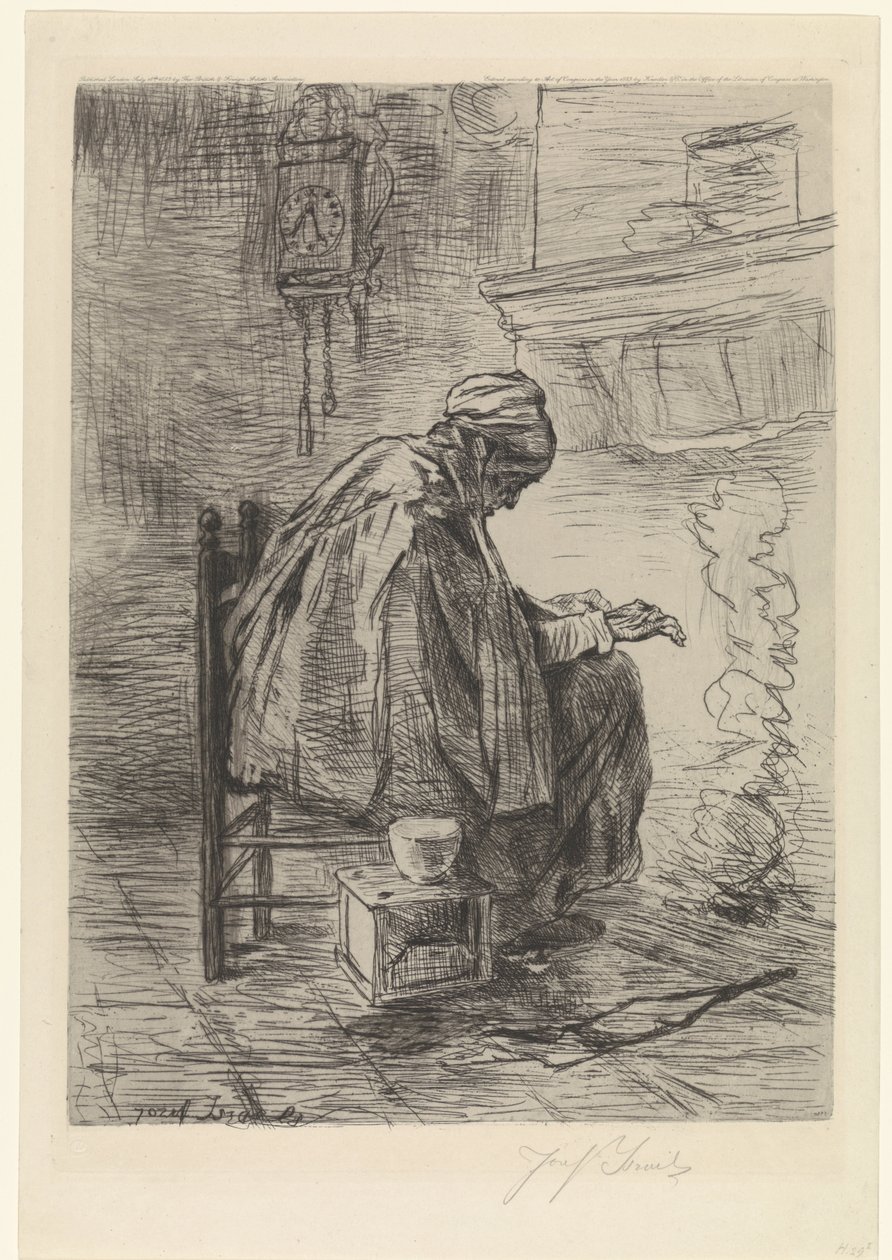 Gammel kvinne ved peisen av Jozef Israëls