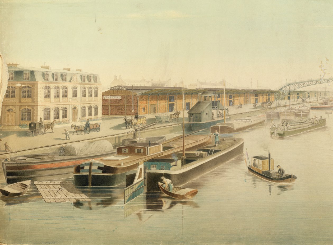 Canal Saint-Martin, detalj av lekterne, 1889 (wc på papir) av Jozefowicz