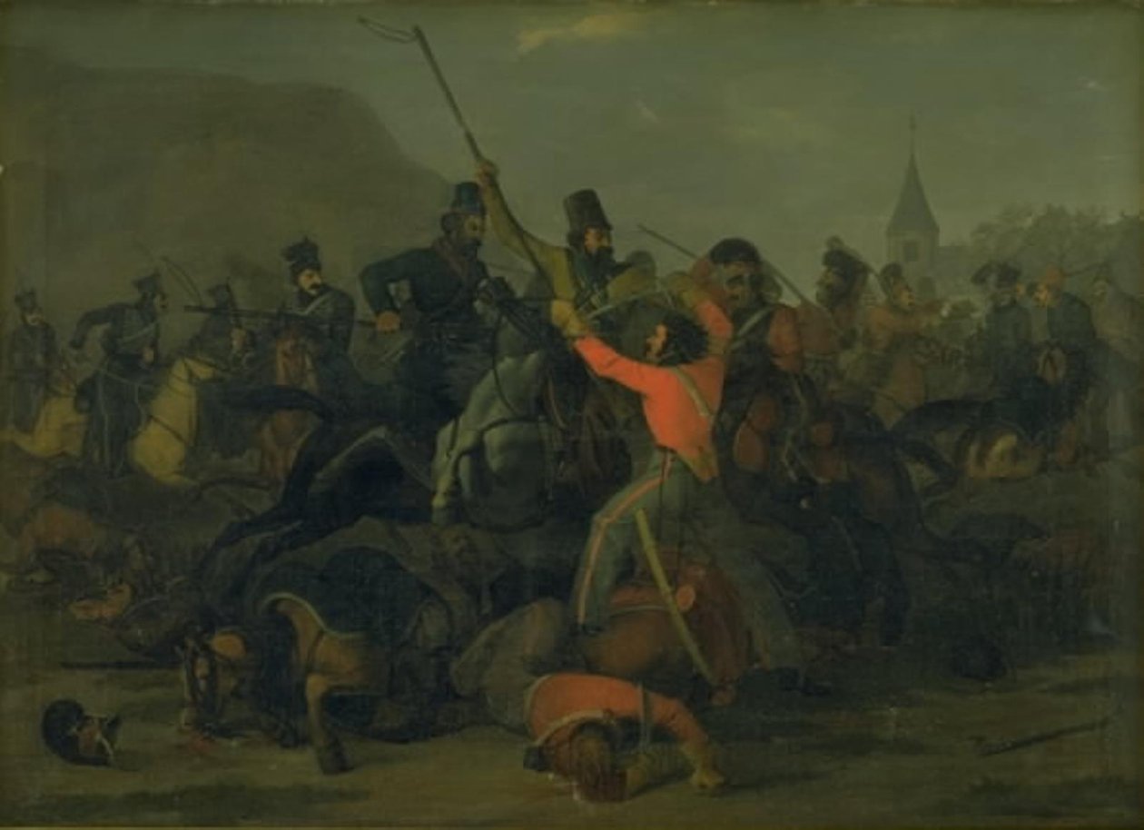 Oberst Boncke Bönnichsens fall 6. desember 1813 under en duell mellom jyske dragoner og kosakker av Jørgen V. Sonne
